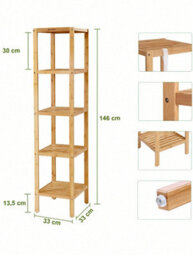 Songmics 5 Tier Bamboo Bathroom Shelf, Kitchen Storage Shelf, 33 X 33 X 146 Cm (L X W X H) For Small Space, Living Room,  Hallway - thumbnail 6