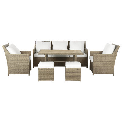 Beliani Garden Lounge Set With Table And Ottoman 5 Seater Fonti With Cushions Pe Rattan Brown - image 1