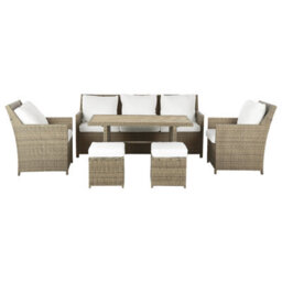 Beliani Garden Lounge Set With Table And Ottoman 5 Seater Fonti With Cushions Pe Rattan Brown - thumbnail 1