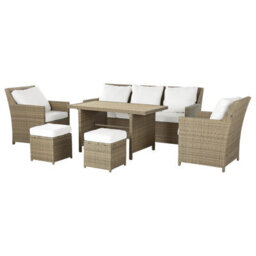 Beliani Garden Lounge Set With Table And Ottoman 5 Seater Fonti With Cushions Pe Rattan Brown - thumbnail 5