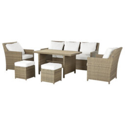 Beliani Garden Lounge Set With Table And Ottoman 5 Seater Fonti With Cushions Pe Rattan Brown - thumbnail 4