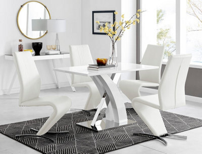 Furniturebox Uk Atlanta White High Gloss And Chrome Metal Rectangle Dining Table And 4 White Willow Dining Chairs Set - image 1