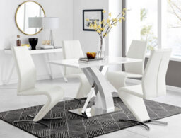 Furniturebox Uk Atlanta White High Gloss And Chrome Metal Rectangle Dining Table And 4 White Willow Dining Chairs Set - thumbnail 1