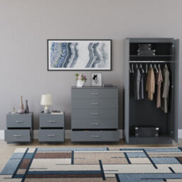 Lassic Vida Designs Riano 4 Piece Bedroom Set (2 Drawer Bedside Chest, 5 Drawer Chest, 2 Door Wardrobe) Grey (5) - thumbnail 3