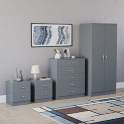 Lassic Vida Designs Riano 4 Piece Bedroom Set (2 Drawer Bedside Chest, 5 Drawer Chest, 2 Door Wardrobe) Grey (5) - thumbnail 2