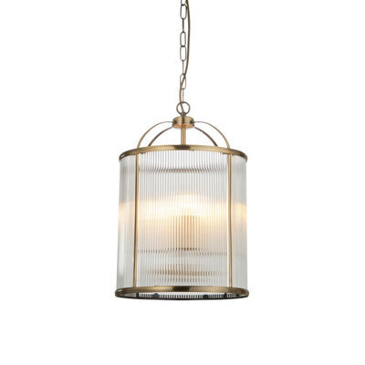 Luminosa Lighting Luminosa Lambeth Ribbed Glass 4 Light Ceiling Pendant Antique Brass - image 1
