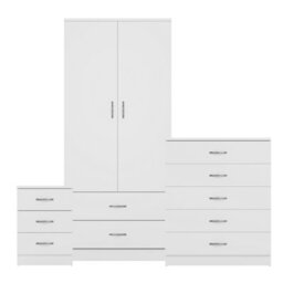 Lassic Vida Designs Riano 3 Piece Bedroom Set (3 Drawer Bedside Chest, 5 Drawer Chest, 2 Door 2 Drawer Wardrobe), White - thumbnail 8