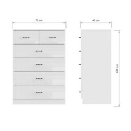 Tall 6 Drawer Bedroom Chest White Gloss Front Matt Frame - thumbnail 2