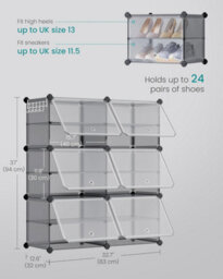 Songmics Compact Shoe Cabinet, Modular Plastic Storage Unit, Interlocking Organizer With Doors, Steel Frame, Slate Grey - thumbnail 2