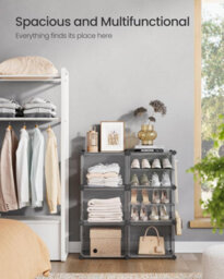Songmics Compact Shoe Cabinet, Modular Plastic Storage Unit, Interlocking Organizer With Doors, Steel Frame, Slate Grey - thumbnail 3