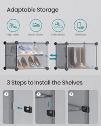 Songmics Compact Shoe Cabinet, Modular Plastic Storage Unit, Interlocking Organizer With Doors, Steel Frame, Slate Grey - thumbnail 5