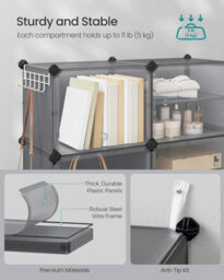 Songmics Compact Shoe Cabinet, Modular Plastic Storage Unit, Interlocking Organizer With Doors, Steel Frame, Slate Grey - thumbnail 4