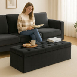 150Cm Chesterfield Ottoman Storage Box- Plush Velvet Shoe Bench - Black Chesterfield Upholstered Blanket Box - thumbnail 3