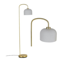 First Choice Lighting Victoria - Satin Brass Floor Lamp With Frosted Glass Shade - thumbnail 1