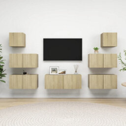 Berkfield 7 Piece Tv Cabinet Set Sonoma Oak Engineered Wood - thumbnail 1