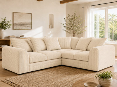 Stylish Dylan Jumbo Cord Sofa - Cream Corner Sofa