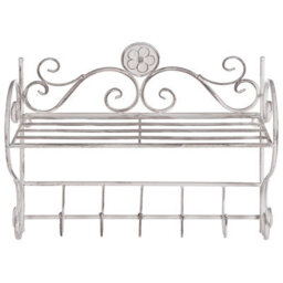 Beliani Heritage Home Distressed White Iron Wall Shelf With 5 Hooks, 42 X 47 Cm - thumbnail 2