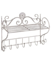 Beliani Heritage Home Distressed White Iron Wall Shelf With 5 Hooks, 42 X 47 Cm - thumbnail 3