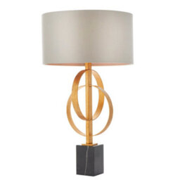 Antique Gold Table Lamp & Mink Satin Shade - Black Marble Base Desk Light