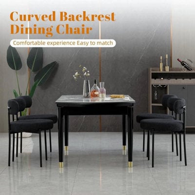 6Pcs Black Modern Teddy Fabric Dining Chair With Metal Leg For Kitchen Study - image 1