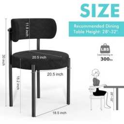 6Pcs Black Modern Teddy Fabric Dining Chair With Metal Leg For Kitchen Study - thumbnail 2