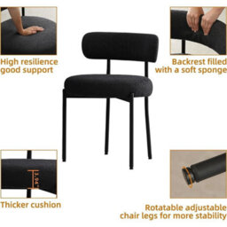 6Pcs Black Modern Teddy Fabric Dining Chair With Metal Leg For Kitchen Study - thumbnail 4