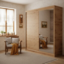 Delia 180 Sliding Wardrobe With Mirror And Slats Artisan - thumbnail 1