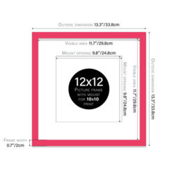 "12X12"" Bright Pink Picture Frame - 12X12"" Square Frame With 10X10"" Mount For 12X12""/10X10"" Pictures Moderrn Thin Edge, 1 Pack" - thumbnail 2