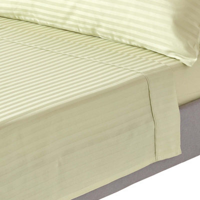 Homescapes Sage Green Egyptian Cotton Satin Stripe Flat Sheet 330 Tc, King - image 1