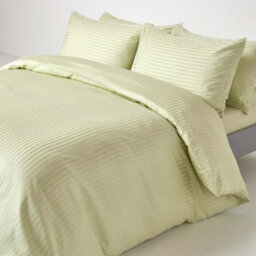 Homescapes Sage Green Egyptian Cotton Satin Stripe Flat Sheet 330 Tc, King - thumbnail 3