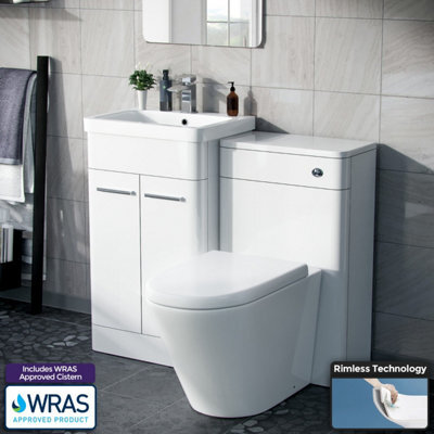 Nes Home Afern 500mm Vanity Unit, Wc Unit And Round Btw Toilet Gloss White - image 1