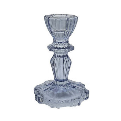 Glass Candle Holder Translucent Blue Taper Candlestick Decorative Centrepiece