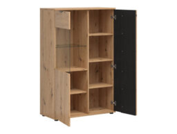 Impact Furniture Glass Display Cabinet Buffet Unit Ribbed Fluted Black And Oak With Slats Vabres - thumbnail 4