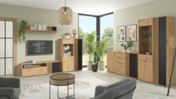 Impact Furniture Glass Display Cabinet Buffet Unit Ribbed Fluted Black And Oak With Slats Vabres - thumbnail 5