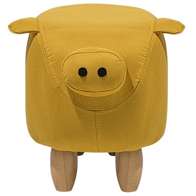 Beliani Pig-Shaped Kids Stool Yellow Polyester Upholstery Rubberwood Legs 50X32X35Cm - image 1