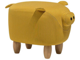 Beliani Pig-Shaped Kids Stool Yellow Polyester Upholstery Rubberwood Legs 50X32X35Cm - thumbnail 3