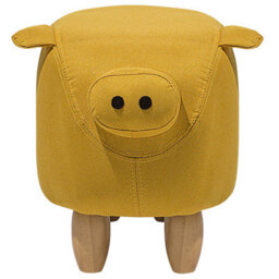 Beliani Pig-Shaped Kids Stool Yellow Polyester Upholstery Rubberwood Legs 50X32X35Cm - thumbnail 1