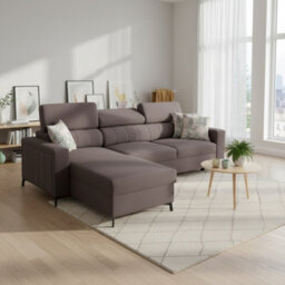 Baltico I Mini Modern Corner Sofa Bed Has Adjustable Profiled Headrests Storage Compact Fabric Lshape Settee Brown Left
