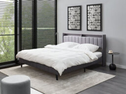 Beliani Bed With Led Fabric Beaulieu 180 X 200 Cm (Eu Super King) With Usb Port With Storage Dark Grey - thumbnail 2