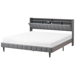 Beliani Bed With Led Fabric Beaulieu 180 X 200 Cm (Eu Super King) With Usb Port With Storage Dark Grey - thumbnail 4