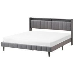 Beliani Bed With Led Fabric Beaulieu 180 X 200 Cm (Eu Super King) With Usb Port With Storage Dark Grey - thumbnail 1