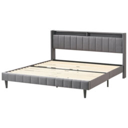 Beliani Bed With Led Fabric Beaulieu 180 X 200 Cm (Eu Super King) With Usb Port With Storage Dark Grey - thumbnail 7