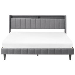 Beliani Bed With Led Fabric Beaulieu 180 X 200 Cm (Eu Super King) With Usb Port With Storage Dark Grey - thumbnail 8
