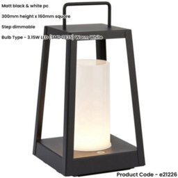 Loops Matt Black & White Candle Dimmable Lamp - Usb Chargeable Led Lantern - Ip44 Outdoor Table Light - thumbnail 2