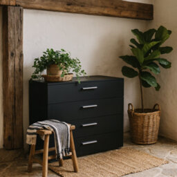 Wyld Haus Daejeon 4-Drawer Black Wooden Chest Of Drawers With Gloss Finish, 802 X 402.5 X 681 mm - thumbnail 1