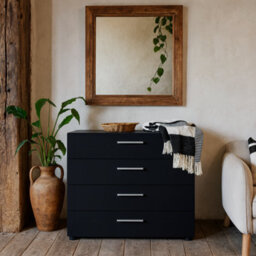 Wyld Haus Daejeon 4-Drawer Black Wooden Chest Of Drawers With Gloss Finish, 802 X 402.5 X 681 mm - thumbnail 2