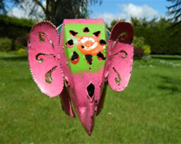 Metal Hanging Pink Elephant Animal Tea Light Candle Holder - thumbnail 3