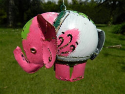 Metal Hanging Pink Elephant Animal Tea Light Candle Holder - thumbnail 2