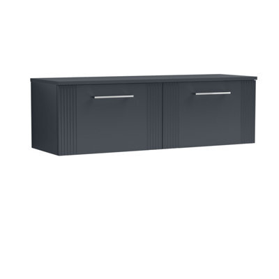 Balterley Belvide Partial Fluted 2 Drawer Wall Hung Vanity Unit With Colour Coordinating Worktop - 1200mm - Satin Soft Black - image 1