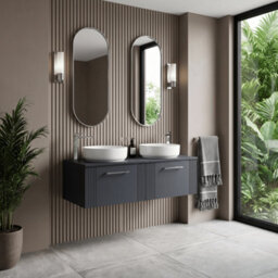 Balterley Belvide Partial Fluted 2 Drawer Wall Hung Vanity Unit With Colour Coordinating Worktop - 1200mm - Satin Soft Black - thumbnail 4